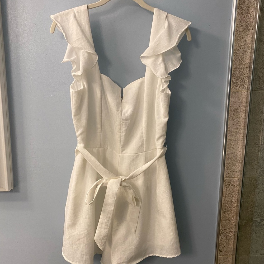 Francesca's Collections White Ruffled Jumpsuit